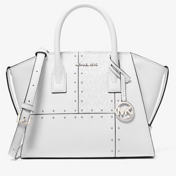 🤍🪻🤍 MICHAEL KORS  Avril Small Studded Patchwork and Signature Logo Satchel 🤍🪻🤍 - Picture 1 of 16